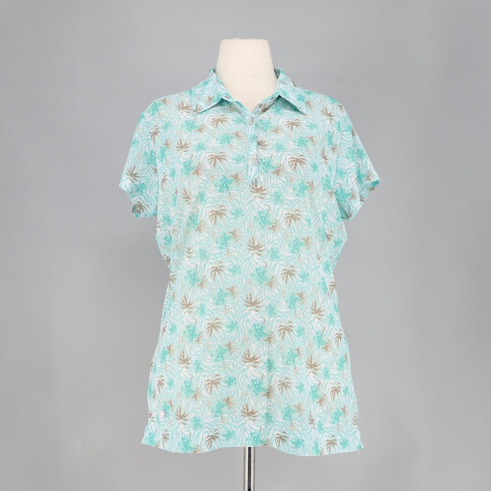 DAILY SPORTS Palm Tree Print Cap Sleeve Mesh Polo Shirt Size XXL